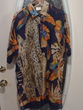 Navy Floral & Leopard Print Short-Sleeve Tunic